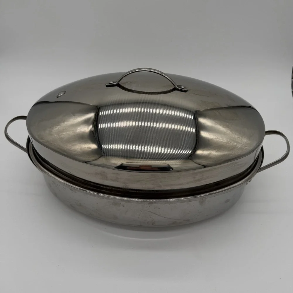 The Main Ingredients Stainless Steel Domed Roast Pan Lid Handles and Rack 18 In